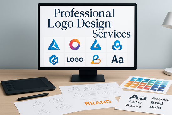 MAKE ME APHOTO THAT SHOWS WE PROVIDE SERVICES FOR CREATING LOGOS